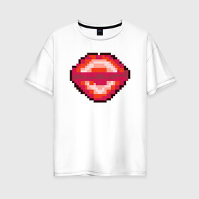 Женская футболка хлопок Oversize с принтом Пиксельные губы , 100% хлопок | свободный крой, круглый ворот, спущенный рукав, длина до линии бедер
 | kiss | pixel art | pixel lips | большие губы | губки | губы | иллюстрация | красные губы | пиксель арт | пиксельная графика | пиксельные губы | поцелуй | рисунок
