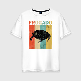 Женская футболка хлопок Oversize с принтом Дождевая жаба Frog + Avocado , 100% хлопок | свободный крой, круглый ворот, спущенный рукав, длина до линии бедер
 | avocado | breviceps fuscus | english | frog | авокадо | амфибия | африка | африканская дождевая лягушка | винтаж | винтажный дизайн | дождевая жаба | жаба | иллюстрация | иностранный | лягушка | надпись | по английски