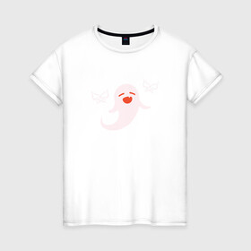Женская футболка хлопок с принтом Hu Tao - Spirit , 100% хлопок | прямой крой, круглый вырез горловины, длина до линии бедер, слегка спущенное плечо | Тематика изображения на принте: genshin impact | paimon | геншин импакт | паимон | паймон | приведение | призрак | ху тао