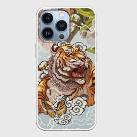 Чехол для iPhone 13 Pro с принтом Тигр в облаках ,  |  | бабочка | восточные мотивы | нежность | облака | сакура | тигр | хищник | цветы