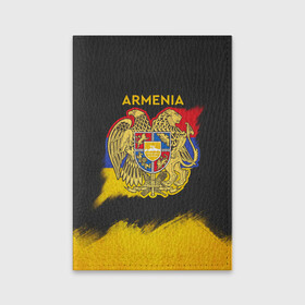 Обложка для паспорта матовая кожа с принтом Yellow and Black Armenia , натуральная матовая кожа | размер 19,3 х 13,7 см; прозрачные пластиковые крепления | Тематика изображения на принте: armenia | logo | армения | армян | армяни | герб | лев и орел | лого | символ | флаг | флаг и герб армении