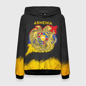 Женская толстовка 3D с принтом Yellow and Black Armenia , 100% полиэстер  | двухслойный капюшон со шнурком для регулировки, мягкие манжеты на рукавах и по низу толстовки, спереди карман-кенгуру с мягким внутренним слоем. | armenia | logo | армения | армян | армяни | герб | лев и орел | лого | символ | флаг | флаг и герб армении