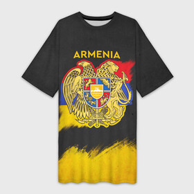 Платье-футболка 3D с принтом Yellow and Black Armenia ,  |  | armenia | logo | армения | армян | армяни | герб | лев и орел | лого | символ | флаг | флаг и герб армении
