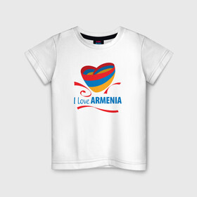 Детская футболка хлопок с принтом Я люблю Армению , 100% хлопок | круглый вырез горловины, полуприлегающий силуэт, длина до линии бедер | Тематика изображения на принте: armenia | logo | армения | армян | армяни | герб | лев и орел | лого | символ | флаг | флаг и герб армении