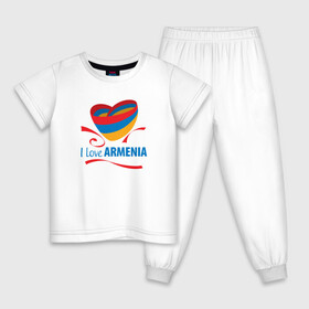 Детская пижама хлопок с принтом Я люблю Армению , 100% хлопок |  брюки и футболка прямого кроя, без карманов, на брюках мягкая резинка на поясе и по низу штанин
 | Тематика изображения на принте: armenia | logo | армения | армян | армяни | герб | лев и орел | лого | символ | флаг | флаг и герб армении
