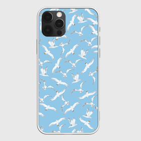 Чехол для iPhone 12 Pro с принтом Чайки в небе паттерн , силикон | область печати: задняя сторона чехла, без боковых панелей | акварель | голубое небо | иллюстрация | паттерн | птицы | рисунок | чайка | чайки | чайки в небе