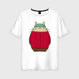Женская футболка хлопок Oversize с принтом Totoro Cartman , 100% хлопок | свободный крой, круглый ворот, спущенный рукав, длина до линии бедер
 | ghibli | japan | nature | neigbor | neighbour | totoro | анимация | аниме | гибли | друг | животные | лес | милый | мир | миядзаки | мой сосед тоторо | мульт | мультфильм | природа | сосед | тоторо | хаяо | хранитель | япония