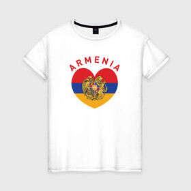 Женская футболка хлопок с принтом The Heart of Armenia , 100% хлопок | прямой крой, круглый вырез горловины, длина до линии бедер, слегка спущенное плечо | armenia | logo | армения | армян | армяни | герб | лев и орел | лого | символ | флаг | флаг и герб армении