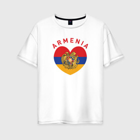 Женская футболка хлопок Oversize с принтом The Heart of Armenia , 100% хлопок | свободный крой, круглый ворот, спущенный рукав, длина до линии бедер
 | Тематика изображения на принте: armenia | logo | армения | армян | армяни | герб | лев и орел | лого | символ | флаг | флаг и герб армении