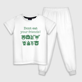Детская пижама хлопок с принтом Не ешь друзей , 100% хлопок |  брюки и футболка прямого кроя, без карманов, на брюках мягкая резинка на поясе и по низу штанин
 | green | greenpaece | vegan | yoga | веган | вегетарианец | гринпис | дерево | еда | животные | жизнь | здоровье | зеленый | йога | мир | овощи | пища | планета | природа | фрукты