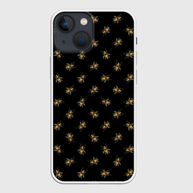 Чехол для iPhone 13 mini с принтом Золотые пчелы паттерн ,  |  | золотые пчелы | иллюстрация | мед | насекомые | паттерн | пчелы | рисунок | черный