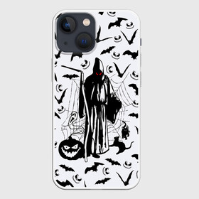 Чехол для iPhone 13 mini с принтом Хэллоуин, Grim Reaper ,  |  | bat | death | ghost | halloween | horror | spiderweb | вампиры | летучая мышь | летучие мыши | нечистая сила | нечисть | пауки | паутина | привидение | призрак | страшный | тыква | тьма | хеллоуин | хоррор | хэллоуин