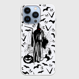 Чехол для iPhone 13 Pro с принтом Хэллоуин, Grim Reaper ,  |  | bat | death | ghost | halloween | horror | spiderweb | вампиры | летучая мышь | летучие мыши | нечистая сила | нечисть | пауки | паутина | привидение | призрак | страшный | тыква | тьма | хеллоуин | хоррор | хэллоуин