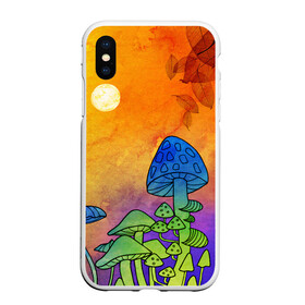 Чехол для iPhone XS Max матовый с принтом Заколдованный лес , Силикон | Область печати: задняя сторона чехла, без боковых панелей | Тематика изображения на принте: акварель | глитч грибы | грибы | грибы нарисованные карандашом | листва | необычный лес | цветные грибы