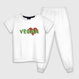 Детская пижама хлопок с принтом Vegan Love , 100% хлопок |  брюки и футболка прямого кроя, без карманов, на брюках мягкая резинка на поясе и по низу штанин
 | green | greenpaece | love | vegan | yoga | веган | вегетарианец | гринпис | дерево | еда | животные | жизнь | здоровье | зеленый | йога | любовь | мир | овощи | пища | планета | природа | сердце | фрукты