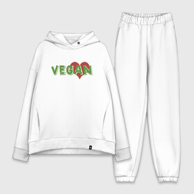 Женский костюм хлопок Oversize с принтом Vegan Love ,  |  | green | greenpaece | love | vegan | yoga | веган | вегетарианец | гринпис | дерево | еда | животные | жизнь | здоровье | зеленый | йога | любовь | мир | овощи | пища | планета | природа | сердце | фрукты