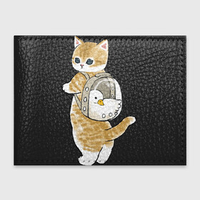 Обложка для студенческого билета с принтом Котёнок с гусём , натуральная кожа | Размер: 11*8 см; Печать на всей внешней стороне | арт | гусь | домашнее животное | кот | котёнок | кошка | милая кошка | милый кот | милый котёнок | пончик | прогулка | рисунок | рюкзак