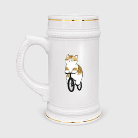 Кружка пивная с принтом Котик на велосипеде ,  керамика (Материал выдерживает высокую температуру, стоит избегать резкого перепада температур) |  объем 630 мл | арт | велосипед | ветер | кот | котёнок | кошка | милая кошка | милый кот | милый котёнок | отдых | отдыхает | пончик | рисунок