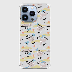Чехол для iPhone 13 Pro с принтом Ленивцы паттерн ,  |  | забавные животные | иллюстрация | ленивцы | листоеды | паттерн | приглушенные цвета | рисунок | светлый принт | тотемное животное | экзотические животные