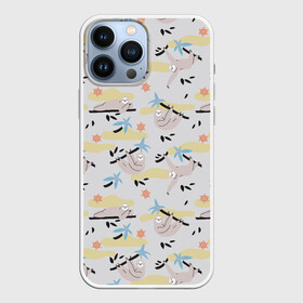 Чехол для iPhone 13 Pro Max с принтом Ленивцы паттерн ,  |  | забавные животные | иллюстрация | ленивцы | листоеды | паттерн | приглушенные цвета | рисунок | светлый принт | тотемное животное | экзотические животные