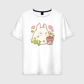 Женская футболка хлопок Oversize с принтом Totoro Life , 100% хлопок | свободный крой, круглый ворот, спущенный рукав, длина до линии бедер
 | ghibli | japan | nature | neigbor | neighbour | totoro | анимация | аниме | гибли | друг | животные | лес | милый | мир | миядзаки | мой сосед тоторо | мульт | мультфильм | природа | сердце | сосед | тоторо | хаяо | хранитель