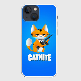 Чехол для iPhone 13 mini с принтом Catnite ,  |  | Тематика изображения на принте: cs go | fortnite | кот | котик | смешной кот | смешной фортнайт | фортнайт | шутер