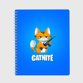 Тетрадь с принтом Catnite , 100% бумага | 48 листов, плотность листов — 60 г/м2, плотность картонной обложки — 250 г/м2. Листы скреплены сбоку удобной пружинной спиралью. Уголки страниц и обложки скругленные. Цвет линий — светло-серый
 | Тематика изображения на принте: cs go | fortnite | кот | котик | смешной кот | смешной фортнайт | фортнайт | шутер