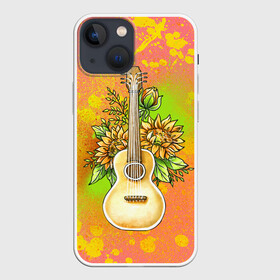Чехол для iPhone 13 mini с принтом Гитара и подсолнухи ,  |  | гитара | инструмент | кляксы | подсолнух | цветы