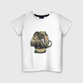 Детская футболка хлопок с принтом Слон-военный , 100% хлопок | круглый вырез горловины, полуприлегающий силуэт, длина до линии бедер | автомат | арт | животное | зверь | оружие | рисунок | слон | человекоподобный