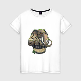 Женская футболка хлопок с принтом Слон-военный , 100% хлопок | прямой крой, круглый вырез горловины, длина до линии бедер, слегка спущенное плечо | автомат | арт | животное | зверь | оружие | рисунок | слон | человекоподобный