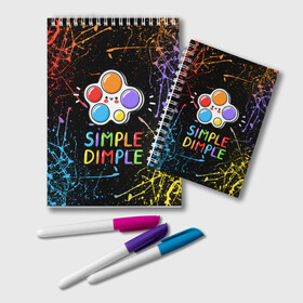 Блокнот с принтом SIMPLE DIMPLE ИГРУШКА , 100% бумага | 48 листов, плотность листов — 60 г/м2, плотность картонной обложки — 250 г/м2. Листы скреплены удобной пружинной спиралью. Цвет линий — светло-серый
 | Тематика изображения на принте: pop it | popit | антистресс | игрушка | поп ит | попит | пузырчатая плёнка | пупырка | симпл димпл | симплдимпл