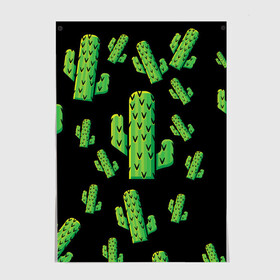 Постер с принтом Cactus Time - Веселые кактусы , 100% бумага
 | бумага, плотность 150 мг. Матовая, но за счет высокого коэффициента гладкости имеет небольшой блеск и дает на свету блики, но в отличии от глянцевой бумаги не покрыта лаком | cactus time | веселый | зеленый | кактусы | милый