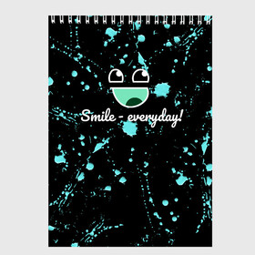 Скетчбук с принтом Smile Evereday - Улыбайся ! , 100% бумага
 | 48 листов, плотность листов — 100 г/м2, плотность картонной обложки — 250 г/м2. Листы скреплены сверху удобной пружинной спиралью | кислота | подарок | пятна | смайл | улыбка