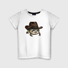 Детская футболка хлопок с принтом Дождевая лягушка в шляпе , 100% хлопок | круглый вырез горловины, полуприлегающий силуэт, длина до линии бедер | cowboy | cowboy hat | desert rain frog | howdy meme | meme | дождевая лягушка | иллюстрация | ковбой | ковбойская шляпа | лягуха | мемы | настроение | недовольное лицо | прикольные картинки | рисунок | сердитая лягушка