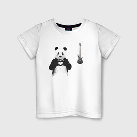Детская футболка хлопок с принтом любовь к гитаре  , 100% хлопок | круглый вырез горловины, полуприлегающий силуэт, длина до линии бедер | bear | guitar | гитара | любовь | медведь | сердце | струны