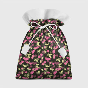 Подарочный 3D мешок с принтом Вишневый узор  , 100% полиэстер | Размер: 29*39 см | Тематика изображения на принте: вишня | детский | еда | лето | природа | розовый и черный | сад | ягодный узор | ягоды | ягоды вишни