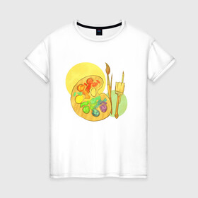 Женская футболка хлопок с принтом Краски , 100% хлопок | прямой крой, круглый вырез горловины, длина до линии бедер, слегка спущенное плечо | иллюстрация | краски | палитра | творчество | художник