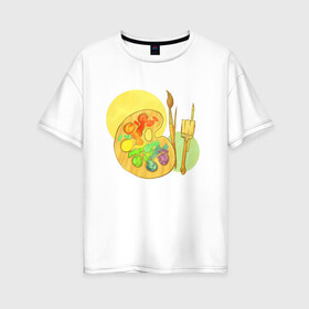 Женская футболка хлопок Oversize с принтом Краски , 100% хлопок | свободный крой, круглый ворот, спущенный рукав, длина до линии бедер
 | иллюстрация | краски | палитра | творчество | художник