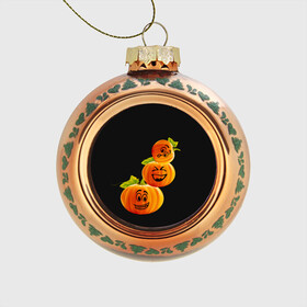 Стеклянный ёлочный шар с принтом Хэллоуин смешные тыквы , Стекло | Диаметр: 80 мм | день всех святых | забавные рожицы | карнавал | праздник | смешные | тыквы | хэллоуин