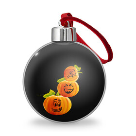Ёлочный шар с принтом Хэллоуин смешные тыквы , Пластик | Диаметр: 77 мм | день всех святых | забавные рожицы | карнавал | праздник | смешные | тыквы | хэллоуин