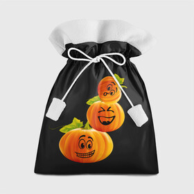 Подарочный 3D мешок с принтом Хэллоуин смешные тыквы , 100% полиэстер | Размер: 29*39 см | день всех святых | забавные рожицы | карнавал | праздник | смешные | тыквы | хэллоуин