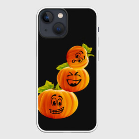 Чехол для iPhone 13 mini с принтом Хэллоуин смешные тыквы ,  |  | Тематика изображения на принте: день всех святых | забавные рожицы | карнавал | праздник | смешные | тыквы | хэллоуин