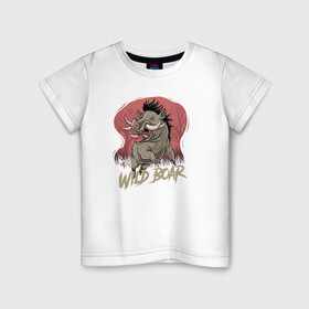Детская футболка хлопок с принтом Wild Boar , 100% хлопок | круглый вырез горловины, полуприлегающий силуэт, длина до линии бедер | wild | дикий зверь | иллюстрация | кабан | кабанчик