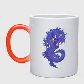 Кружка хамелеон с принтом Blue dragon , керамика | меняет цвет при нагревании, емкость 330 мл | dragon | змей | иллюстрация | летучий змей | синий