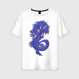 Женская футболка хлопок Oversize с принтом Blue dragon , 100% хлопок | свободный крой, круглый ворот, спущенный рукав, длина до линии бедер
 | dragon | змей | иллюстрация | летучий змей | синий