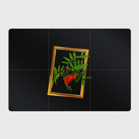 Магнитный плакат 3Х2 с принтом ягоды рябины в золотой раме , Полимерный материал с магнитным слоем | 6 деталей размером 9*9 см | 3 сентября | костры рябин | осень | рябина | черный фон | ягоды