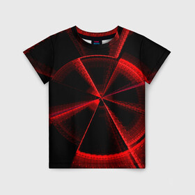 Детская футболка 3D с принтом Атомный неон , 100% гипоаллергенный полиэфир | прямой крой, круглый вырез горловины, длина до линии бедер, чуть спущенное плечо, ткань немного тянется | красный | круг | неон | цвет | черный