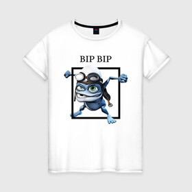 Женская футболка хлопок с принтом Crazy frog , 100% хлопок | прямой крой, круглый вырез горловины, длина до линии бедер, слегка спущенное плечо | bip | crazy | crazy frog | frog | бип | крэйзи | крэйзи фрог | лягушка | сумасшедшая лягушка