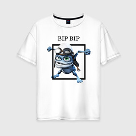 Женская футболка хлопок Oversize с принтом Crazy frog , 100% хлопок | свободный крой, круглый ворот, спущенный рукав, длина до линии бедер
 | bip | crazy | crazy frog | frog | бип | крэйзи | крэйзи фрог | лягушка | сумасшедшая лягушка