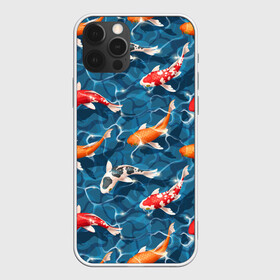 Чехол для iPhone 12 Pro с принтом Японские карпы (кои) , силикон | область печати: задняя сторона чехла, без боковых панелей | восточные карпы | восточные рыбки | западные карпы | западные рыбы | карпы | карпы кои | кои | морские жители | рыбы | рыбы паттерн | японские карпы | японские кои
